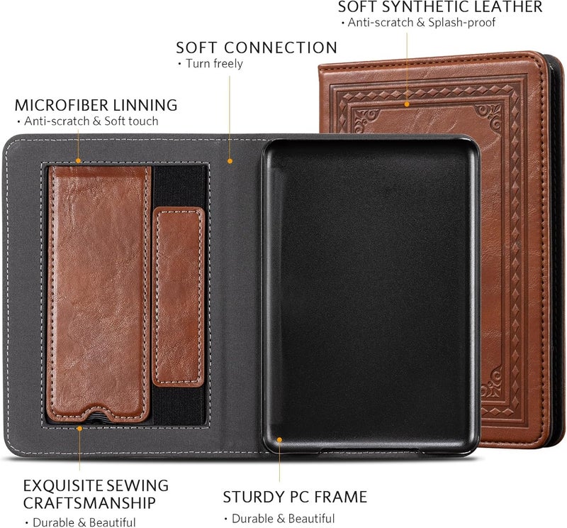 CoBak Case with Stand for 6 Inch Kindle 2024 and 2022 Releases (11th Generation)– PU Leather Smart Cover with Auto Sleep/Wake & Hand Strap, Premium Protective Case for Kindle Basic,Vintage Brown - Image 5